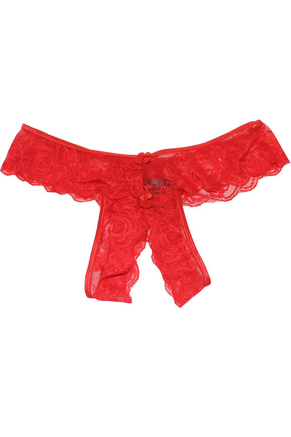 Bows Crotchless Lace Thong Panty