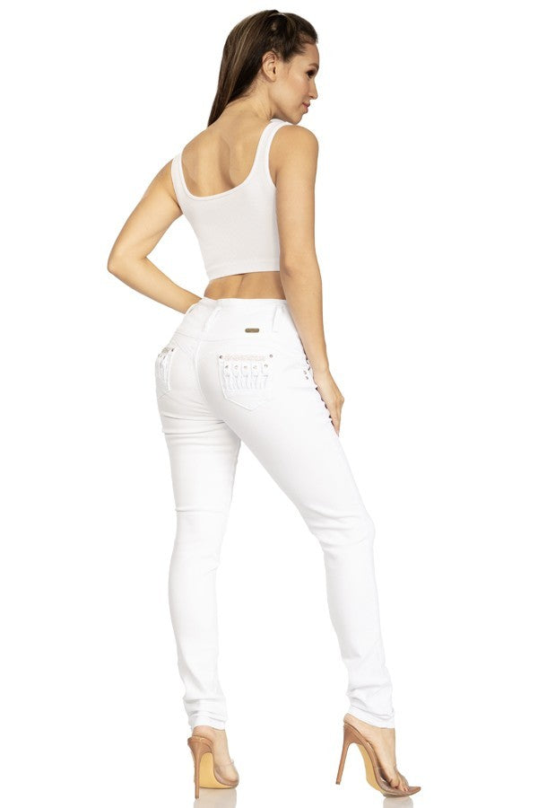 Studded Pockets Push Up Jeans