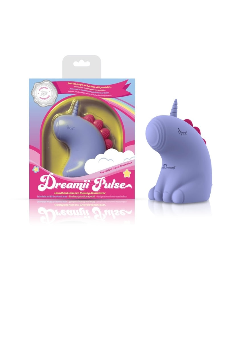 Purple unicorn-shaped product with packaging on a white background