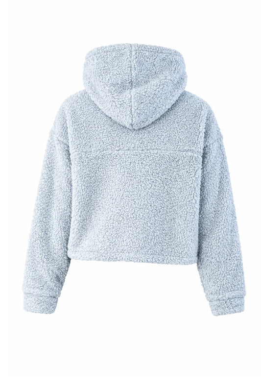 Grey fleece hoodie on a white background