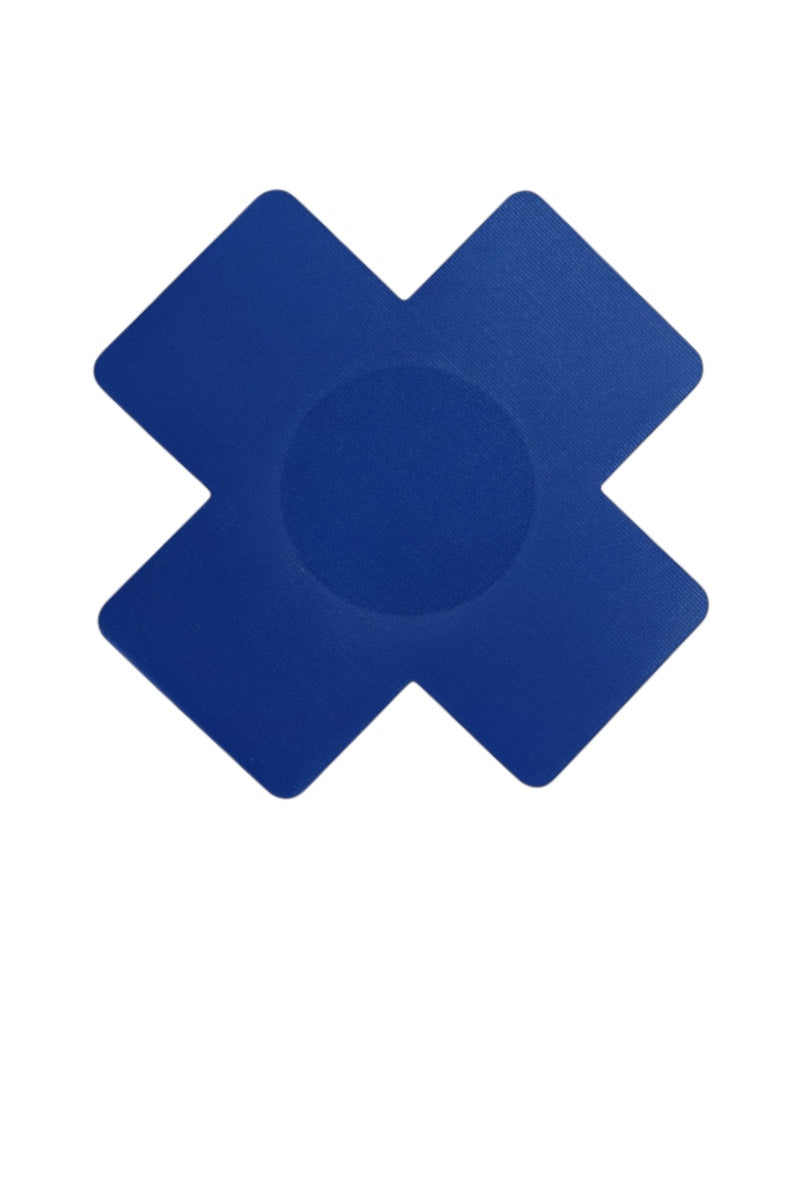 Blue x-shaped pasties on a white background