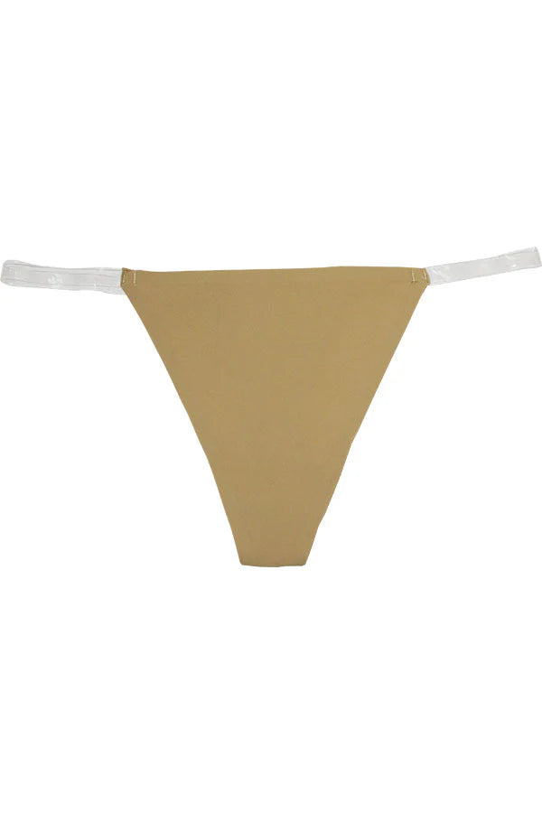 Side Clear Band Microfiber Spandex Thong - Beige