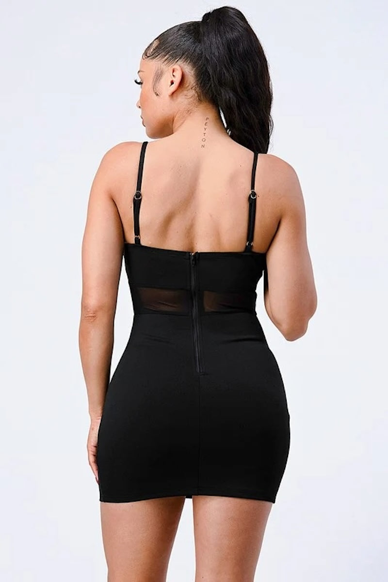 Luxe Gold Chain Sleeves Keyhole Bodycon Dress