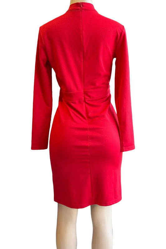 Red dress on a mannequin with a white background