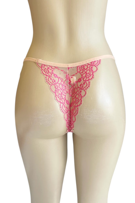 Lace thong on a mannequin against a white background