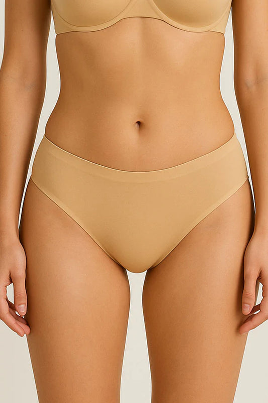 Beige bikini set on a neutral background
