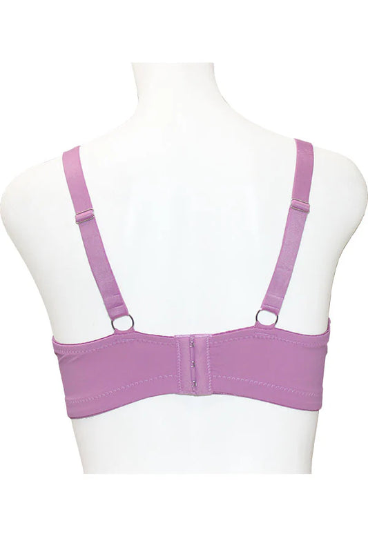 Purple bra on a mannequin with a white background