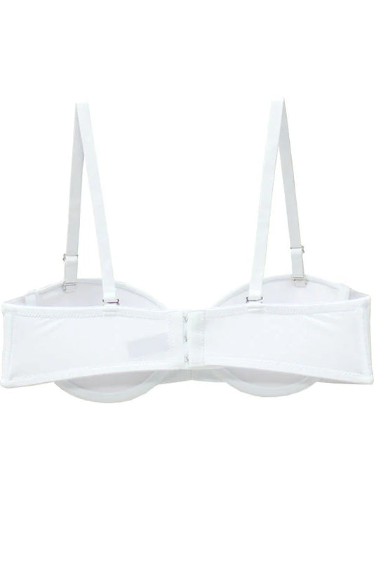 White bra with thin straps on a white background