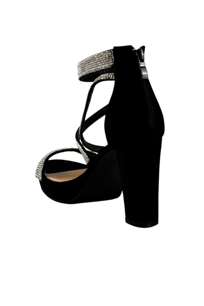 Ankle Strap Crossed Rhinestone Platform Heels