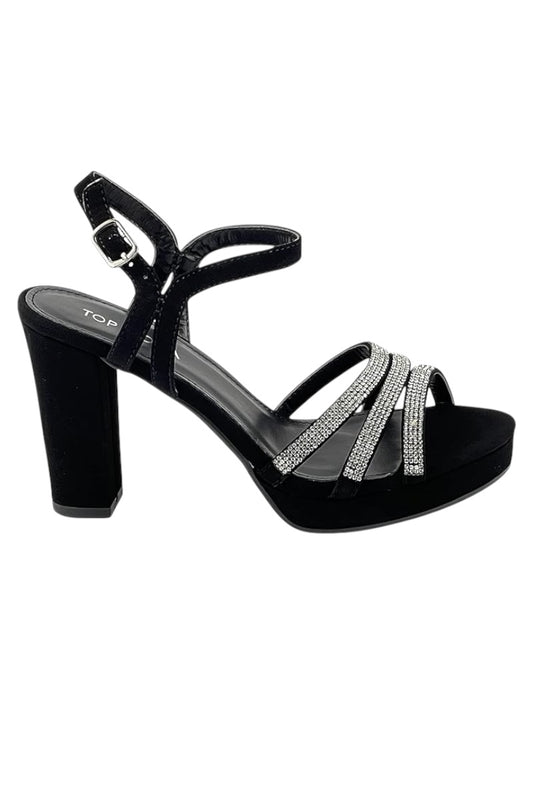 Ankle Strap Open Toe Platform Rhinestone High Heeled Pumps