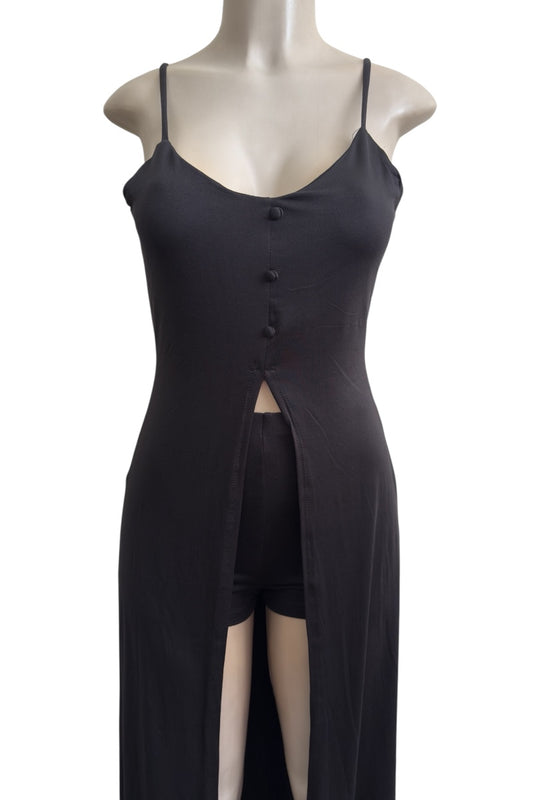 Black set on a mannequin against a white background