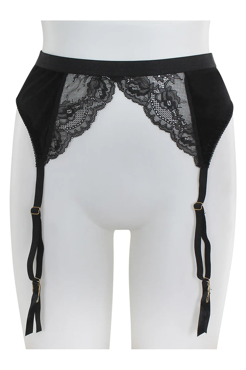 Velvet & Lace Garter Belt with Grosgrain Elastic #BE139  GRAY FASHION