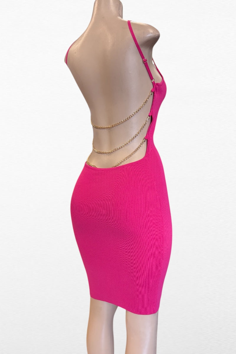 Back Chain Straps Ribbed Dress