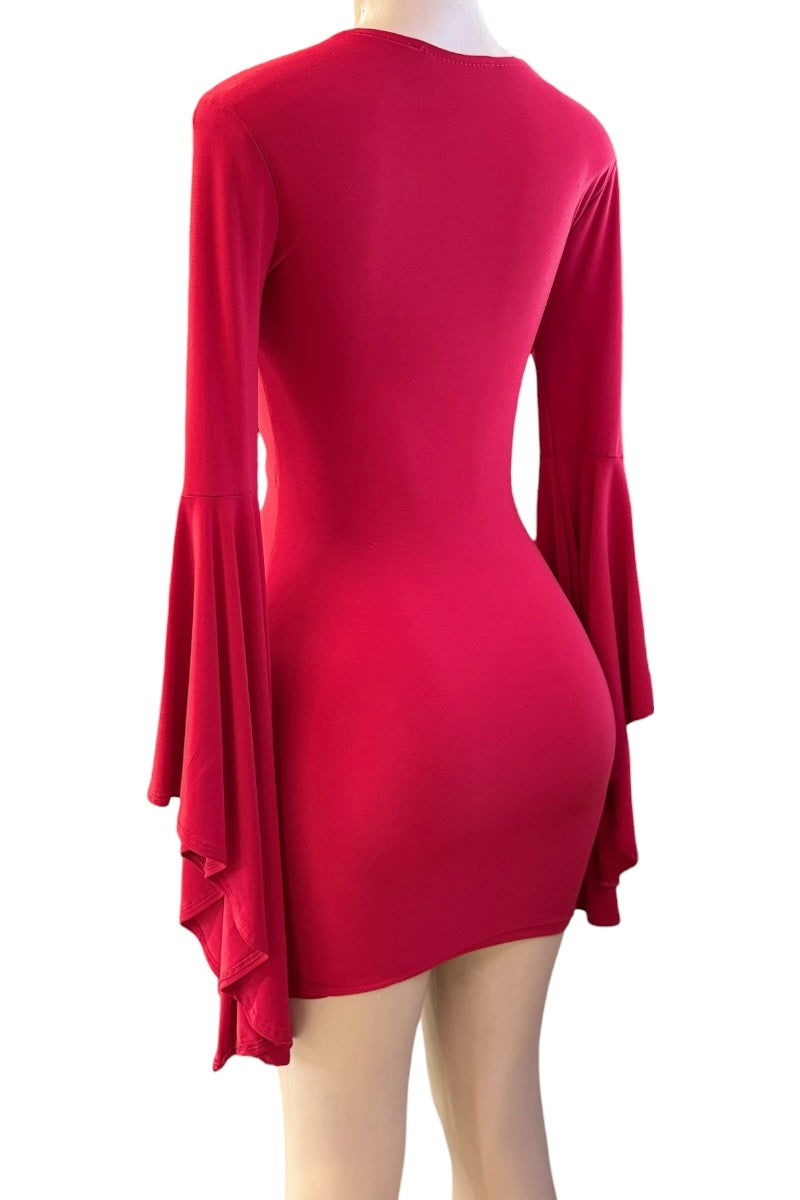 Red dress with long sleeves on a white background