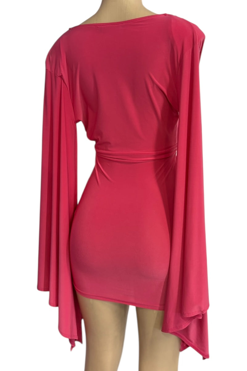 Pink dress with long sleeves on a white background