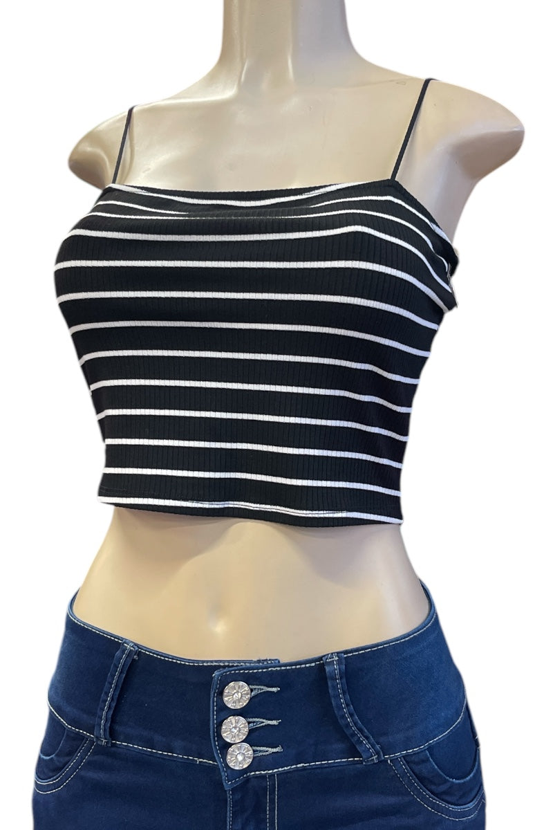 Bungee Strap Striped Ribbed Cropped Cami