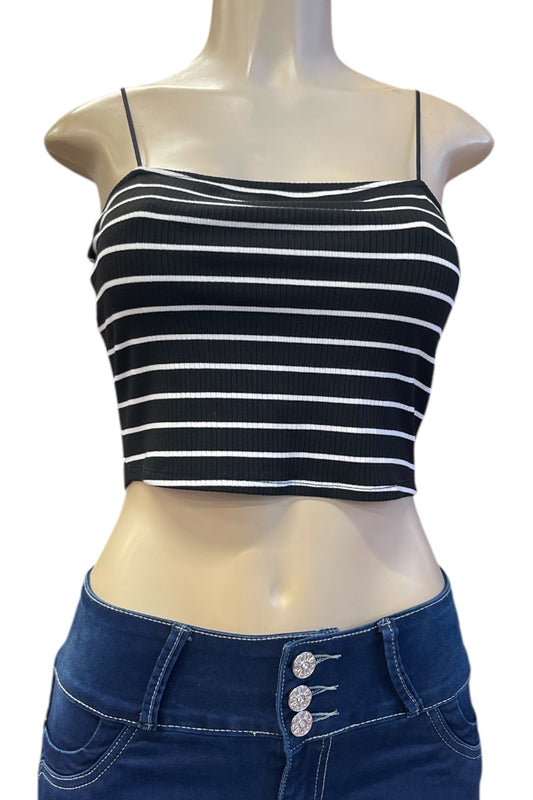 Bungee Strap Striped Ribbed Cropped Cami