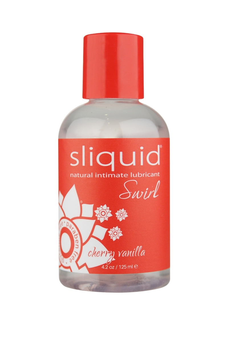 Sliquid natural intimate lubricant bottle with red cap and label on a white background