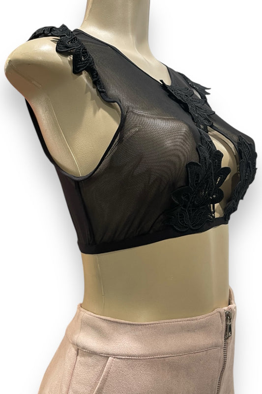 Caged Mesh and Lace Crop Top