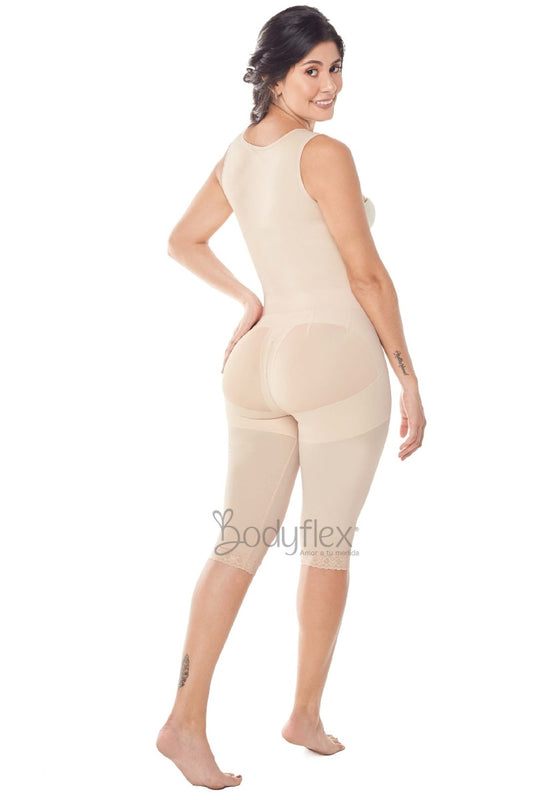 Woman wearing a beige shape wear on a white background with 'Bodiflex' branding.