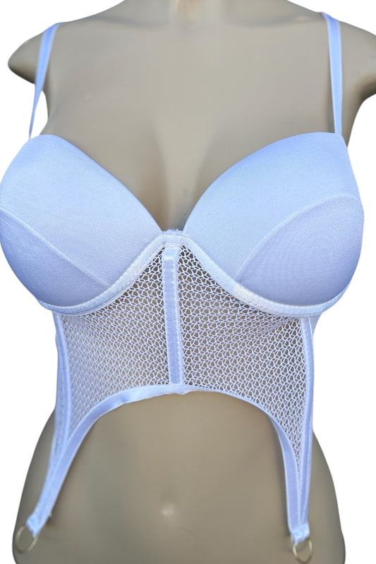 White bra top with mesh back on a mannequin