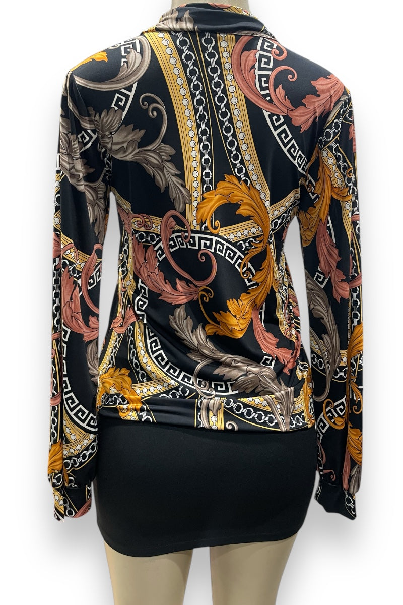Chain Print Buttoned Blouse- Black