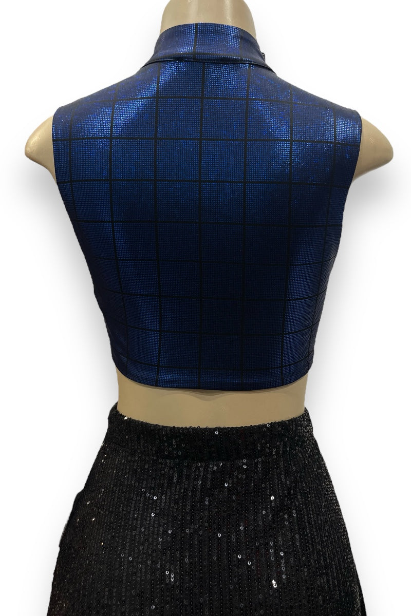 Checkered Lace Up Metallic Crop Top