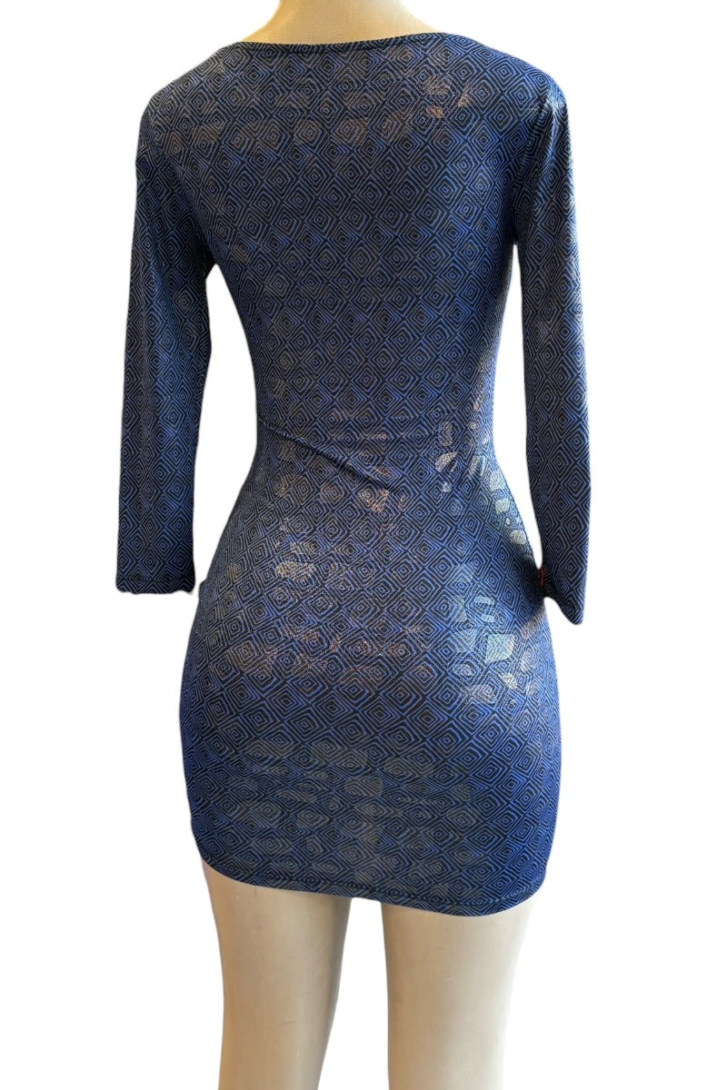 Blue dress on a mannequin against a white background