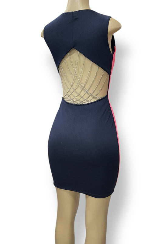 Color Block Criss Cross Chain Dress