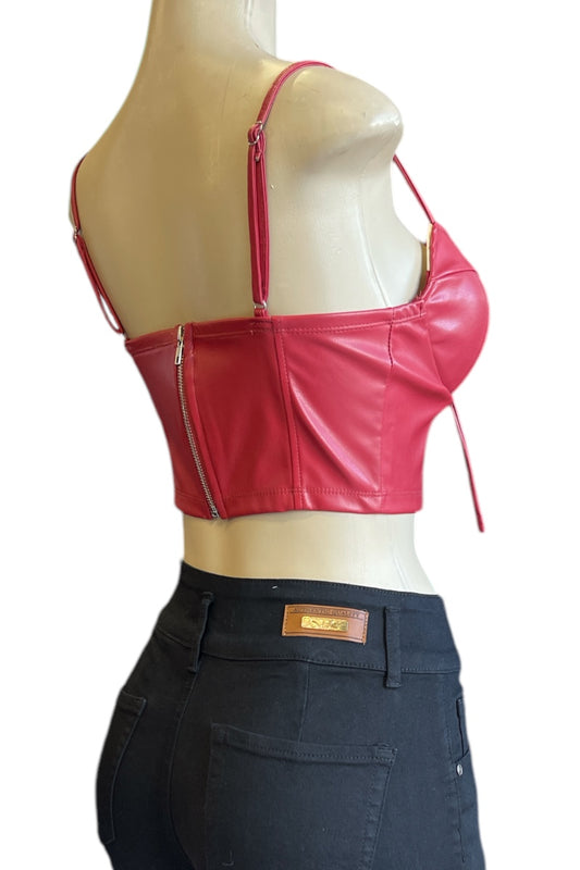 Cross The Line Faux Leather Lace-Up Tank Top - Burgundy