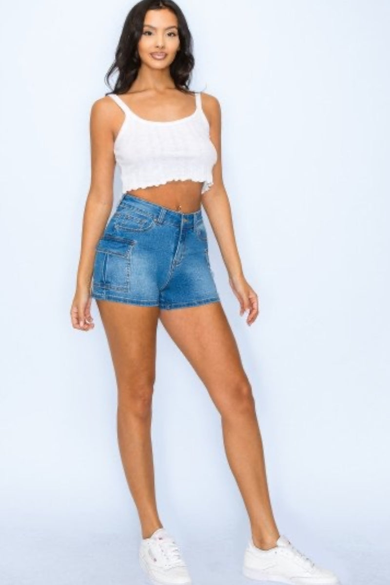 Denim Cargo Pocket Shorts