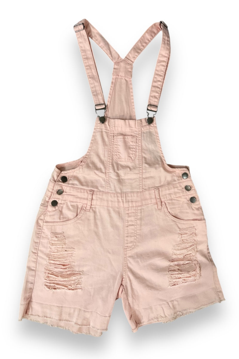 Distressed Denim Bib Overall Biker Shorts