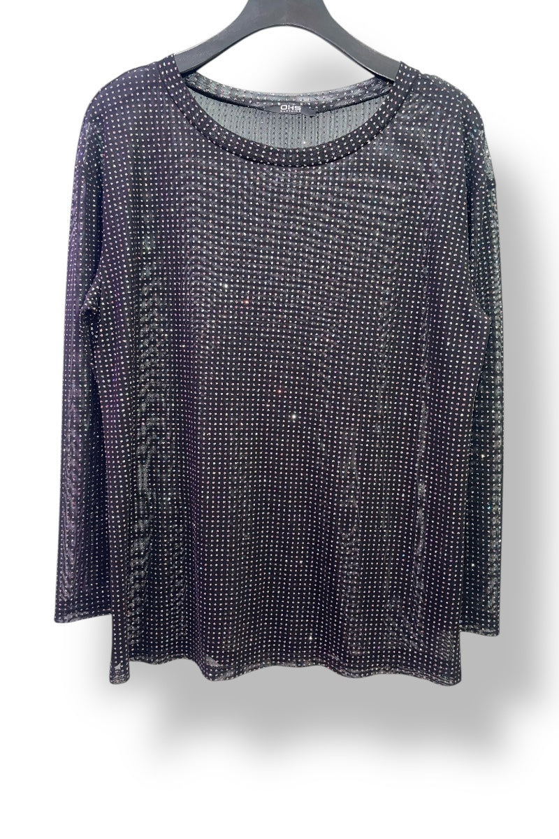 Dotted Glitter Long Sleeve Mesh Top