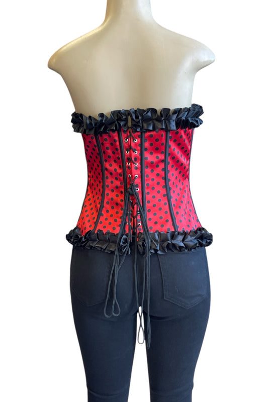 Dotted Ruffled Corset Top W/ Garters
