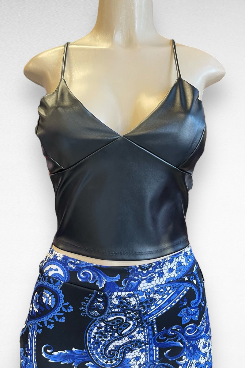Faux Leather Cami Cropped Top