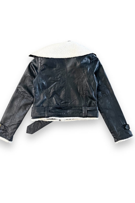 Faux Leather and Fur Zipper Biker Jacket