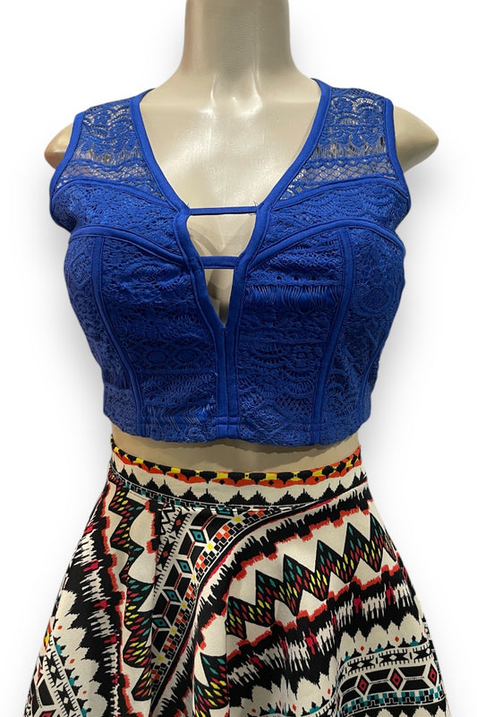 Floral Lace Ladder Cut Crop Top