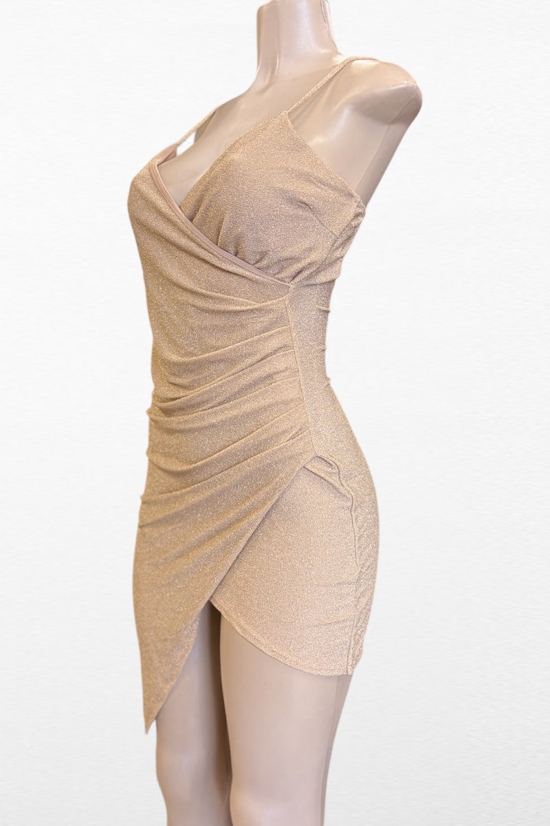 Glitter Wrap Ruched Dress