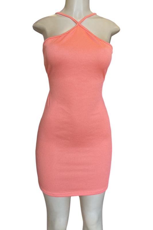 Halter Neck Ribbed Seamless Cut-Out Dress