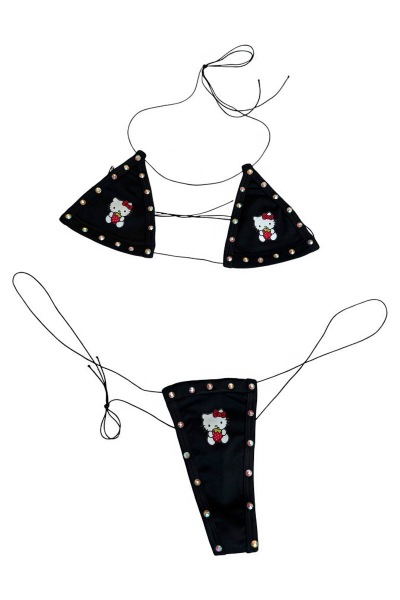 Kitty Studded String Bikini Set - Black