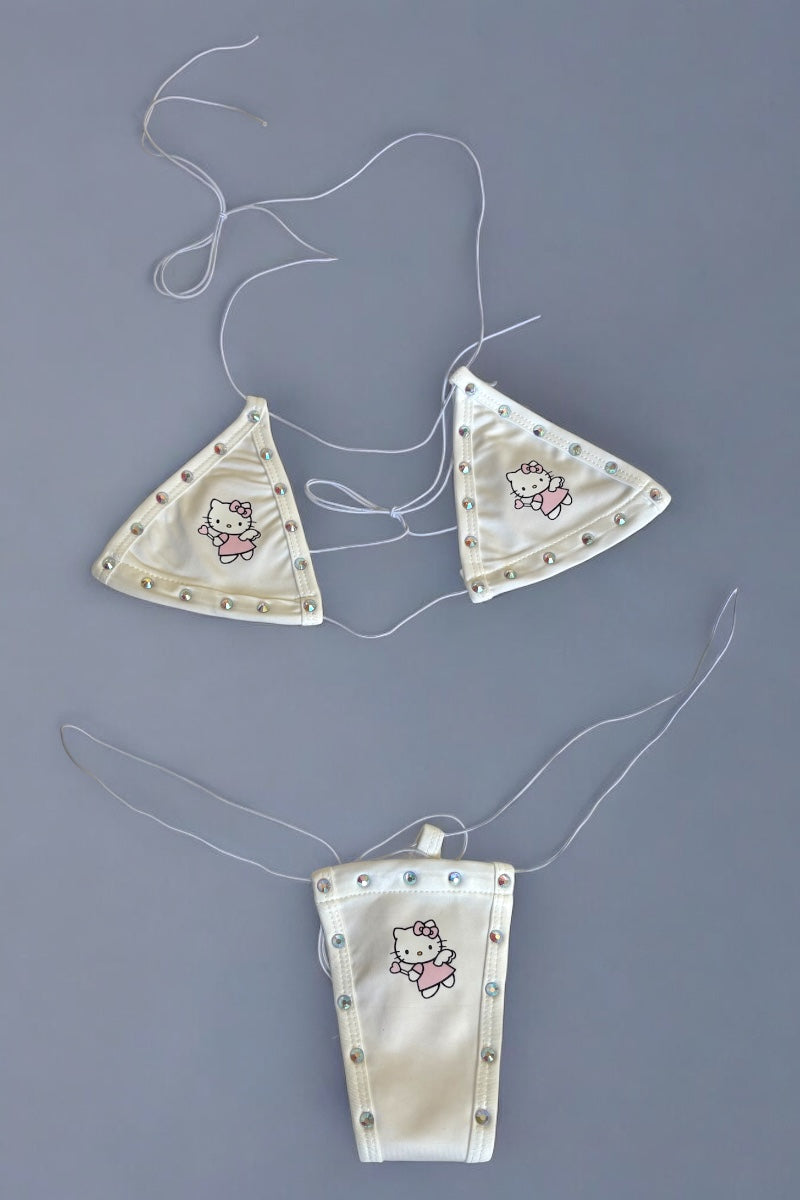 Kitty Studded String Bikini Set - White