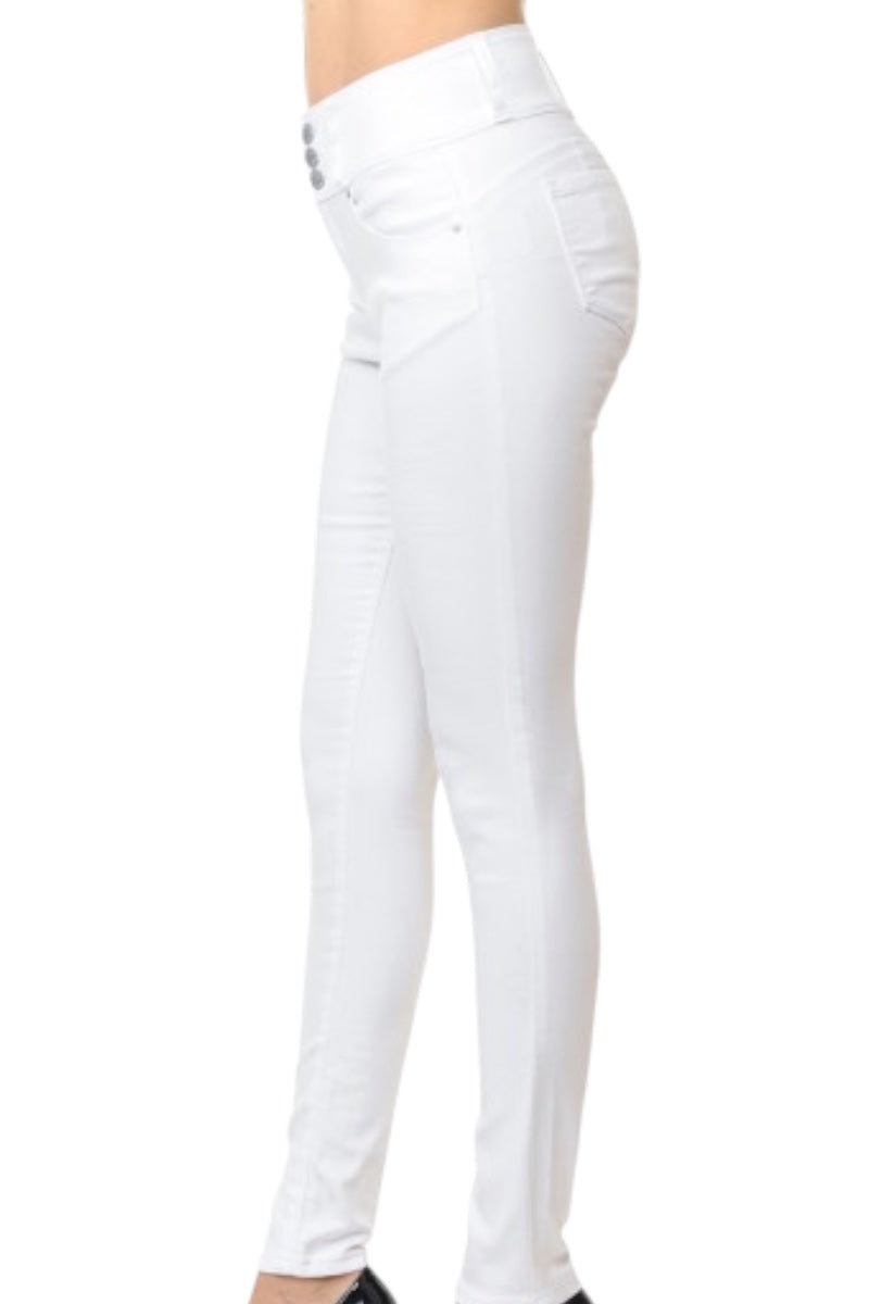 High-Rise Push-Up Super Comfy 3 Button Pants - White