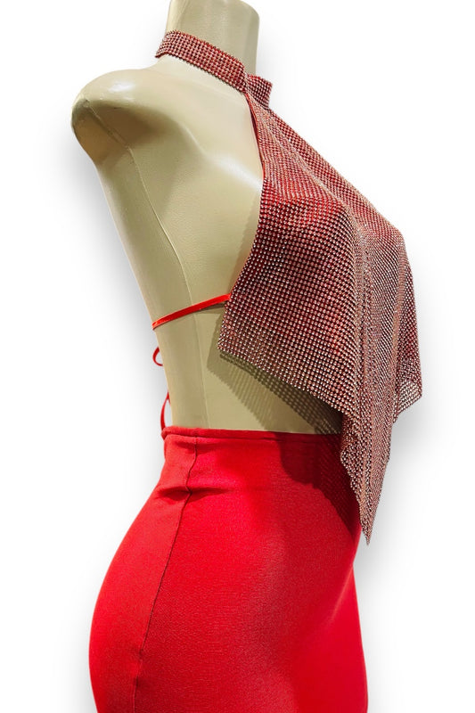 High Neck Rhinestone Halter Top