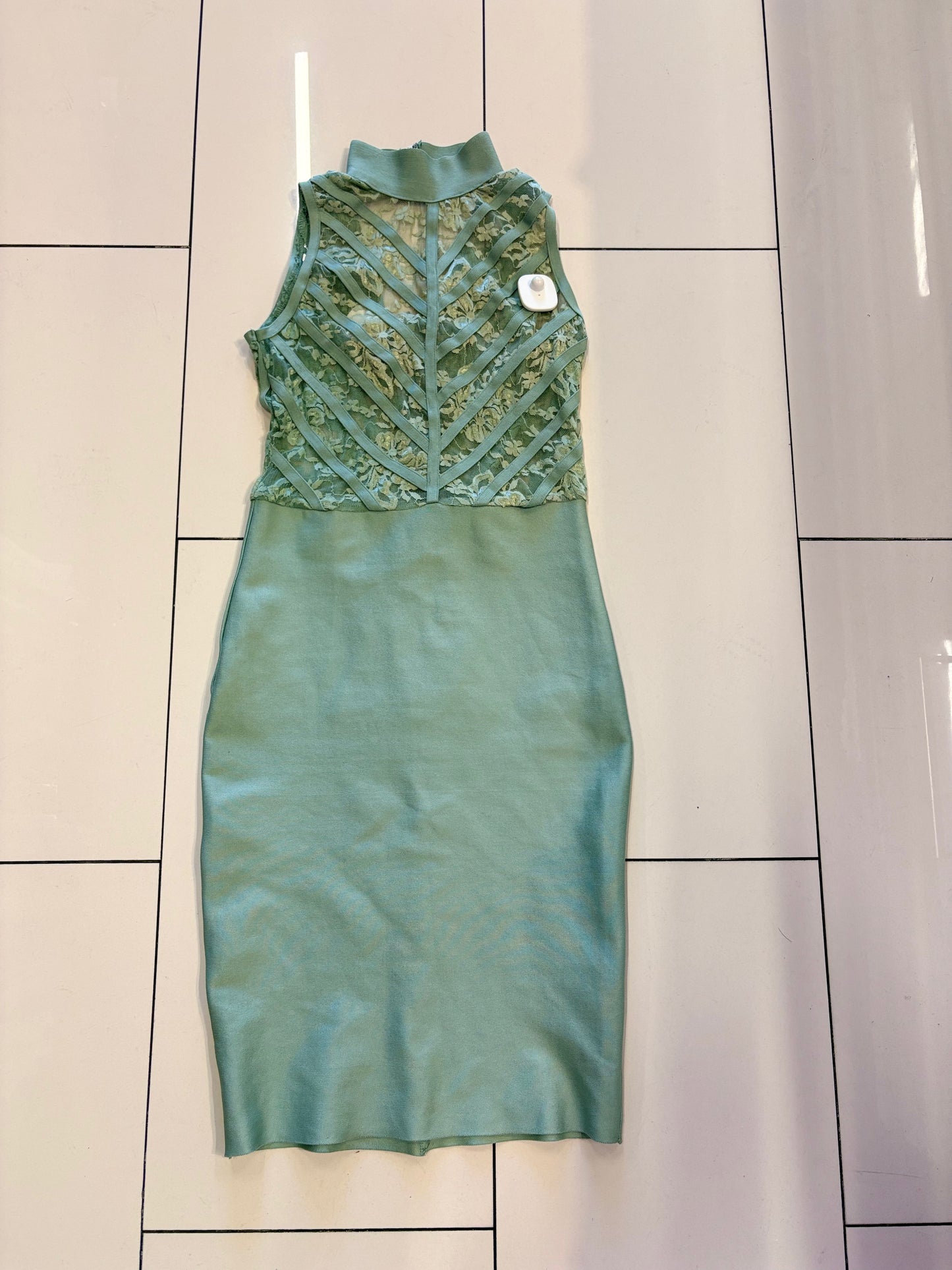 Lace Top Bandage Mock Neck Dress
