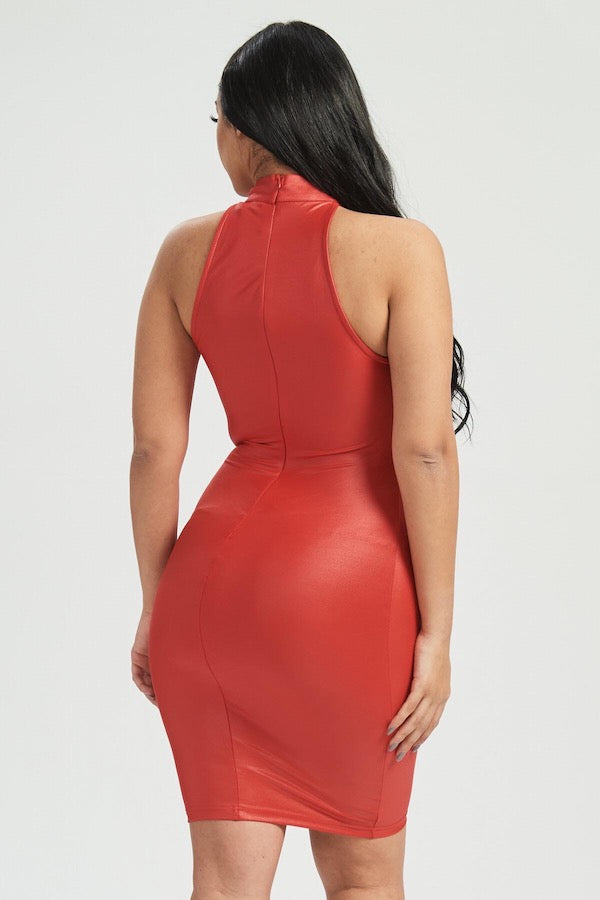 Criss Cross Mock Neck Shiny Dress