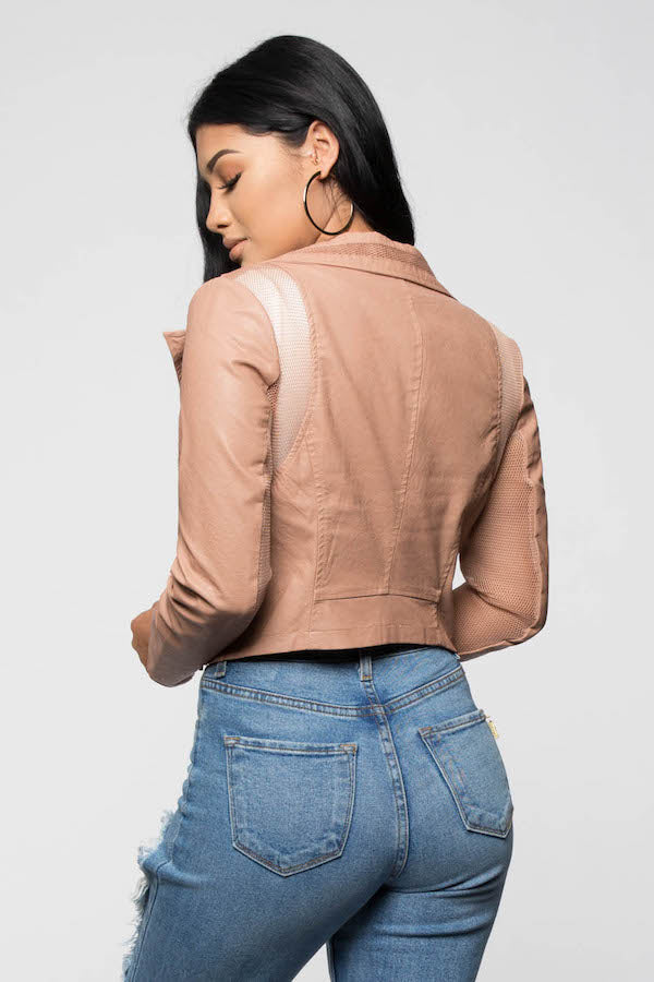 Zipper Mesh Detail Leather Jacket