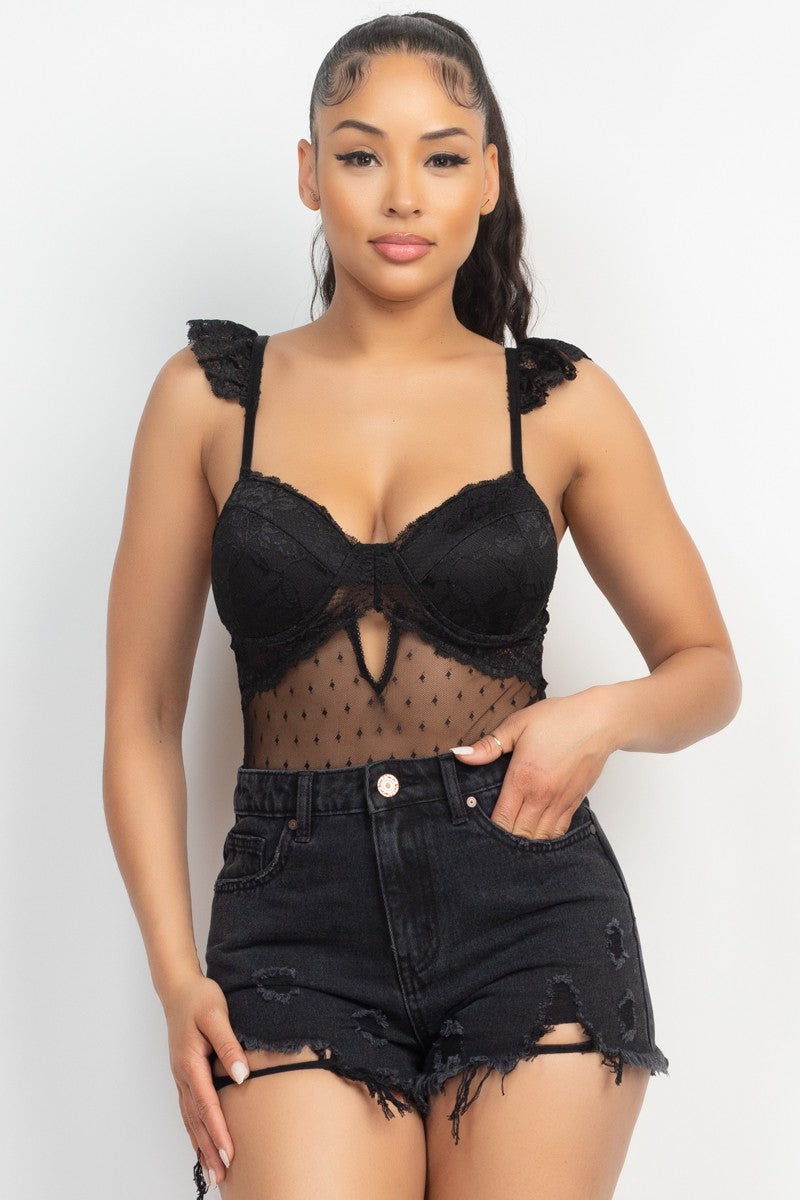 Sweetheart Cut-out Ruffle Bodysuit #IT91456