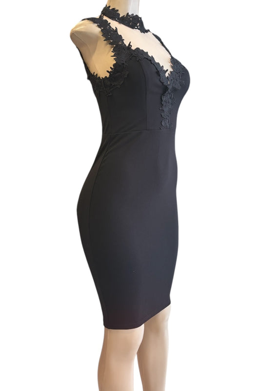 Lace Appliqué Illusion Midi Dress