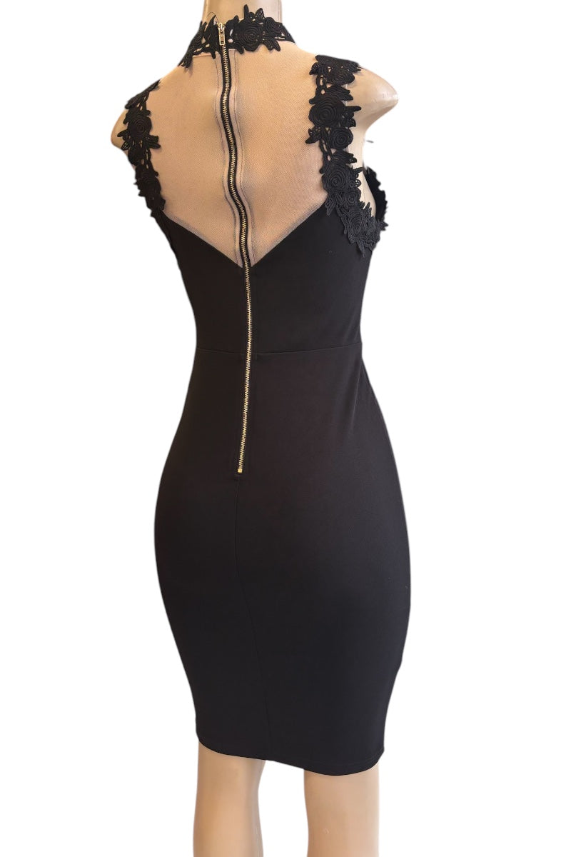 Lace Appliqué Illusion Midi Dress