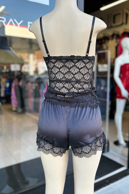 Lace Cami and Satin Short Set